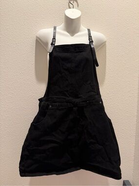 City Chic Black Denim Overall Dress with Adjustable Straps